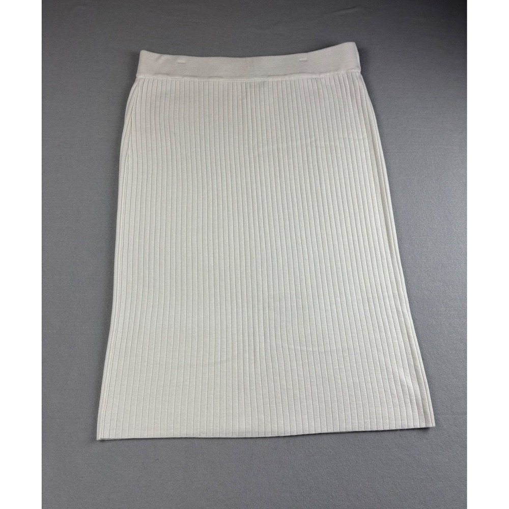 Marled 2 Piece Skirt Set XL White Ribbed Knit Polo Top Midi Skirt Cream Co-ord - Picture 3 of 14